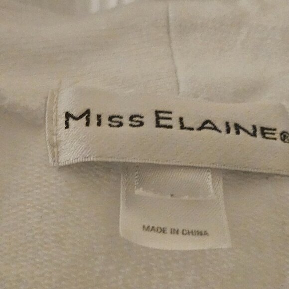 Miss Elaine white robe green floral embroidery pockets zip up L - Picture 11 of 12